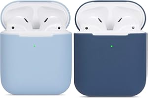 WATRUER Custodia per Airpods compatibile, 2 pezzi protettiva in silicone morbido ultrasottile antiurto con protezione antiscivolo Accessori Cover per Apple Airpods 2 e 1- Azzurro + Blu