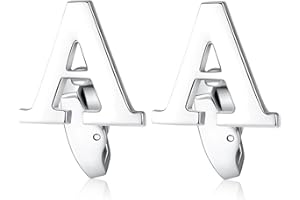 HONEY BEAR Carta Inicial Alfabeto Gemelos - Acero Inoxidable para Hombres Camisas Accesorios,Plata