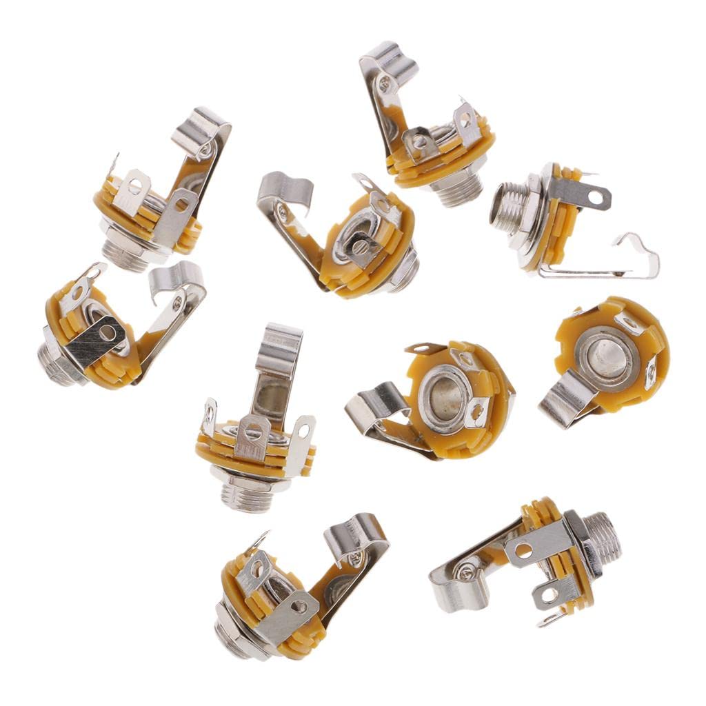 Shayaan 10-Pack 1/4" Inch Jacks 6.35mm Microphone Mono TS Socket Female Connector Panel Mount for Electric Guitar Audio