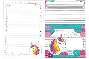 ‎JUNA-EXPERTEN Briefpapier-Set Briefblock in A5 mit Umschlägen Kindermotiv Einhorn für Mädchen (Block A5 mit 25 Blätter + 15 Umschläge)