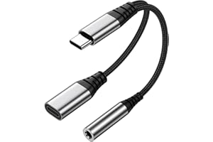 ENERGIEMAX USB C auf 3,5mm Klinke Adapter und Laden, 2 in 1 Typ C auf 3.5mm Kopfhörer Adapter mit PD 60W Schnellladung,USB C zu Schnellladung Aux Audio für iPhone 15 16 Samsung S25 S24 Type C Devices(Silber)