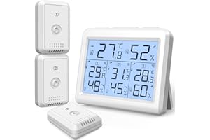 Brifit Wireless Digital Hygrometer Thermometer, Indoor Outdoor Thermometer with 3 Sensors, Room Thermometer Humidity Monitor with Backlight LCD Display, Min/Max Records for Home, Office, Baby Room