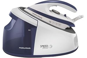 Morphy Richards SpeedSteam Steam Generator Iron, Non Stick Ceramic Soleplate, 240g Boost, 140g Output, 5.5 Bar Pressure, Detachable 1.7L Water Tank, 3000W, White and Purple, 333202