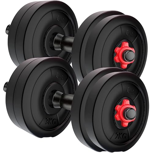 Amazon Brand - Symactive 20 Kg PVC Adjustable Dumbbells Fitness Kit for Full Body Workout (2 Kg x 4   3 Kg x 4 Kg Weight, One Pair 14\'\' Dumbbell Rods & Nuts)