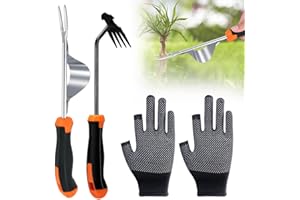 SKIKHN Estirpatore Erbacce Manuale, 2 Pezzi Sarchiatore per Erbacce in Acciaio Inossidabile, 34 cm Sarchiatore Manuale con Manico, per Rimuovere Muschio ed Erbacce dalle Fughe di Pavimentazione