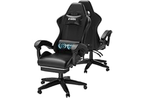 bigzzia Chaise Gaming avec Fonction Massage, Ergonomique Chaise de Gaming Ergonomique avec Coussin Lombaire Massant, Fauteuil Gaming réglable et pivotant capacité de Charge 150 kg