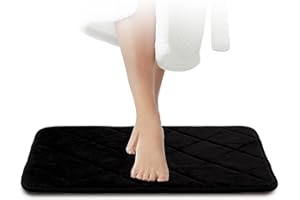 ‎JAWAONLINE JAWAonline Badezimmerteppich Schwarz - Pflegeleichte Badematte Memoryschaum - Extrem Saugfähiger Badteppich - Badvorleger rutschfest - Waschbarer Bad Teppich Badezimmer - Duschvorleger 40x60cm