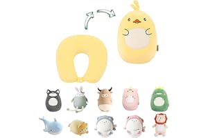 JOYRAVO Podróżna Poduszka 2-w-1 dla Dzieci - Miękka Pluszowa Zabawka, zmienia się w Poduszkę U dla Komfortu podczas Podróży (samolot, samochód, pociąg, autobus) - Kaczka