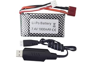 ZYGY 7.4V 1800mah Batería de Litio de Alta Velocidad T Cabeza con Cable de Carga USB de 7.4V para WLTOYS A959-B A969-B A979-B K929-B 144001 RC batería de Repuesto para vehículos Todoterreno