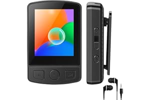 JOUEAINOU Reproductor MP3 Bluetooth 5.2 - Deporte 32 GB Reproductor MP3 Pantalla TFT en Color de 1,8 Pulgadas con Clip Radio FM, Altavoz Integrado, Auriculares incluidos, Ampliable hasta 128 GB con Tarjeta SD