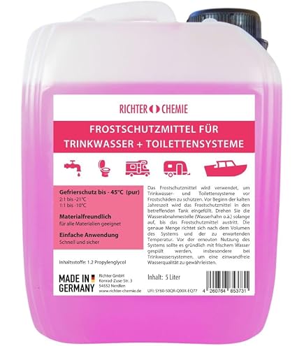 Yachticon Organic Anti-Freeze 5 Litres - Antigel 100% Organique Pour Eau Potable Et Toilettes - Fabriqué En Allemagne