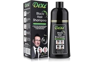 DEXE Champú Tinte Negro Semi-Permanente para Canas, para Mujeres y Hombres, Ingredientes Herbales y Sin Amoniaco, 3 en 1 100% Cobertura de Canas (14 Fl oz) (Botella Negra)