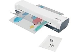‎LEITZ Leitz iLAM Home A3 Laminiergerät, Für 75 bis 125 mic Laminierfolien, 3 Minuten Aufwärmzeit, Inkl. Starterkit mit 5 Folien, Ideal für den Einsatz Zuhause, Home Office & Schule, Weiß, 74320001