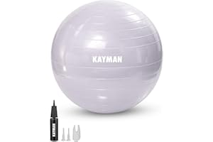 KAYMAN Exercise Ball - Anti-Burst System, Non-Slip Rings, Durable Material, Easy to Inflate, Perfect for Yoga, Pilates, Fitness, Balance Training, Gym, and Workouts- Size Range 55-85cm - Pump Included