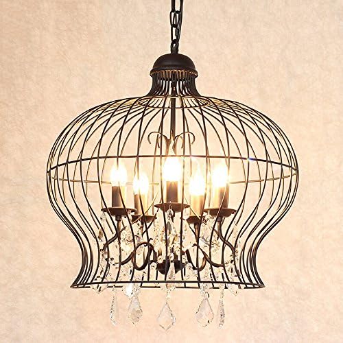 Lustre de cage d'oiseaux Post-Modern Style européen Luminosité de haute luminosité E14 Éclairage de fer Éclairage d'escalier Chaîne de pendentifs en cristal Ancienne rétro Art de fer Escalier Café Cage d'oiseaux Lustre en cristal Diamètre: 52 CM