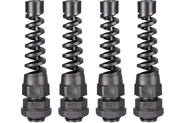 PLIXO Kabelgenomföring, PG7, böjningssäker, nylon, 3-6,5 mm, 4-pack | Svart flexibel avlastning, låsmutter fixerad, panelhål 13 mm, skiftnyckel 18 mm, IP68
