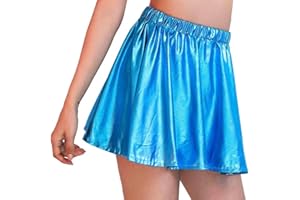 Flovel Jupe Plissée pour Femme - Jupe Métallique Liquide - Mini Jupe Patineuse - Jupe de Danse - Costume Rave pour Femmes et Filles
