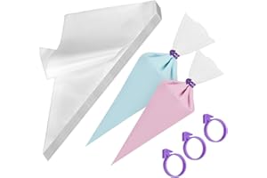 Saleependent Set da 100 Sacchetti USA e Getta da 31 cm, Borse per Guarnire, Ldeali per La Decorazione di Torte, con 3 Cinturini per Sigillatura a Tenuta. Trasparente.