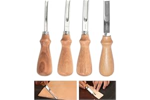 XILEWHZF Leather Edge Skiving Beveler Tool Set, French Beveler,Wide Mouth Leathercraft Edge Skiving Beveler Leather Edge Trimmer with Wooden Handle Four Sizes(4mm,6mm,8mm and 10mm)