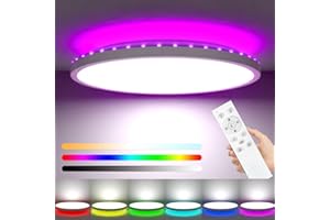 ‎ZEMTY zemty LED Deckenleuchte Dimmbar 30CM, 24W 3200LM RGB Deckenlampe Farbwechsel, 3000K-6500K Badezimmer Lampe IP54 Wasserfest, Flach Badlampe Decke für Bad Kinderzimmer Schlafzimmer Wohnzimmer