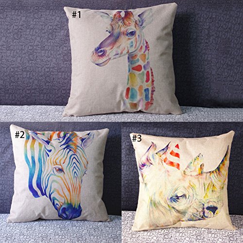 Dekokissen Bunte Tiere Leinen Kissenbezug 45×45 (Giraffe) - 4