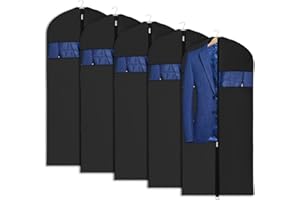 Univivi Garment Bag 43 inch Suit Bag for Storage (Set of 5), Foldable Washable Clear Lightweight Garment Bags for Costumes Suits Coats (60cm*109cm)
