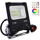 Mobri 15W LED Floodlight,Outdoor/Indoor Colour Changing Flood Lights with Remote Control, 120 RGB Colours, Warm White and Coo