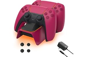 NexiGo Chargeur Manette PS5, Chargeur PS5 avec Adaptateur Compatible avec Playstation 5, Station de Charge PS5 pour Support Manette PS5, Chargeur PS5 Manette pour Playstation 5, Rouge