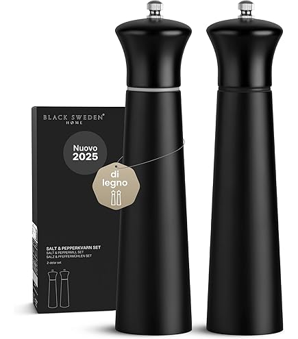 Set Macinapepe E Macinasale In Legno - Macinino Spezie Con Regolazione Da Fine A Grossolano, 2 Pezzi Nero+Bianco - Foto 11