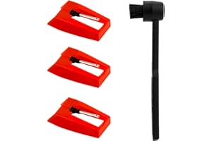NQEUEPN 3 Pz Aghi per Giradischi e Spazzola per Pulizia, Puntine Giradischi Universali Aghi Punta Diamante Accessori per Crosley Victrola ION Giradischi LP Fonografo (Rosso)