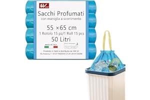 HW CASA HW Sacchetti Spazzatura 55x65CM, Profumo Talco con Maniglia a Scorrimento,50L-4 Rotoli Da 60 Pezzi Sacco per la Raccolta Differenziata Riciclabile per Cucina, Bagno, Bidone Medio (BLU)
