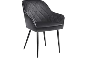 ‎SONGMICS SONGMICS Esszimmerstuhl, Sessel, Loungesessel, mit Armlehne, Bezug aus Samt, Metallbeine, bis 110 kg belastbar, für Esszimmer, Küche, Wohnzimmer, Schlafzimmer, grau LDC088G01