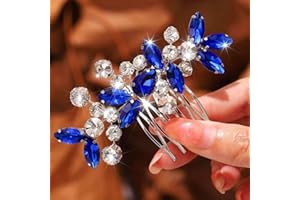 Unicra Pettine per capelli da sposa, con cristalli, accessorio per capelli da sposa, per donne e ragazze (blu)