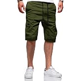 JACKETOWN Men's Cotton Cargo Shorts - Summer Casual Bermuda Shorts With Elastic Waist