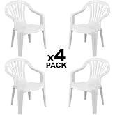4 x Plastic Chairs for Terrace Garden Patio Beach Camping White Stackable
