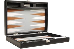 Silverman & Co. 13-inch Premium Backgammon Set - Travel Size - Black Board, White and Rum Points