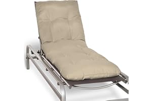 Beautissu Padded Sun Lounger Cushion 190x60x8 cm - Beige Sunbed Pad as Relaxer Garden Recliner Cushions Steamer Chair - Flair RL