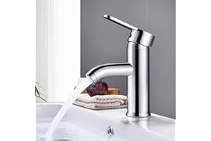 FALSKT Robinet Salle Bain en Acier Inoxydable, Mitigeur Lavabo à Bec Coudé, Robinet de Cuisine, Mitigeur Salle de Bain à Une Poignée, pour Salle de Bain, Cuisine, Toilette, Argent