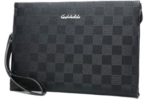 PPGE Home Sac à Main de Cuir Homme Sac de Poignet Pochette Document Grand Zippée Portefeuille Sacoche Embrayage Porte Cartes Chequier Monnaie pour Business Soirée Mariage,Black