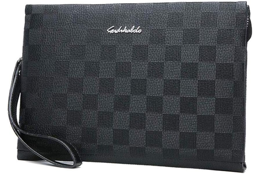 Men's Business Leather Zip Clutch Bag Underarm Bag Handbag Briefcase Cell Phone Wallet Wristlet Purse-For Daily Or Travel Use,Envelope Bag,Black