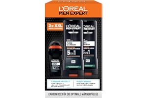 ‎L'ORÉAL MEN EXPERT L'Oréal Men Expert Pflegeset für Männer, Geschenkset mit XXL 5-in-1 Duschgel und Deoroller, Geschenke für Herren inklusive Bodywash und Deo Roll-On mit Karbon, Pure Carbon, 2 x 400 ml, 1 x 50 ml