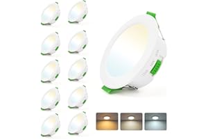 ‎LESELUX Leselux LED Einbaustrahler 230V Flach, 10x IP44 Spot 68mm 3000K Warmweiß 4000K Neutralweiß 6000K Kaltweiß 5W 380LM, 65-80mm Lochmaß, Einbauleuchten Deckenspots Weiß für Badezimmer Küche Wohnzimmer