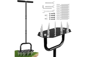 QDRECLOD Arieggiatore per Prato Manuale - Aeratore da Prato Resistente con 18 Punte Durevoli, Strumento di Aeratore Staccabile con Impugnatura a T e Ampia Piastra di Appoggio per Erba, Giardino e Cortile