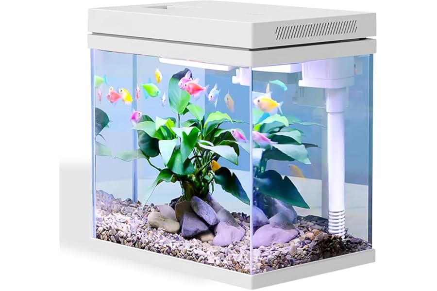 Craftsboys 9L Fish Tank, Nano Glass Aquarium, Upgrade Filter system and LED Light, for Freshwater & Marine, Filter Balls Included (White, 9L)