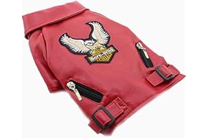 Hmpet Manteau d'hiver pour Chien Blouson De Moto en Cuir pour Chien, Manteau en Cuir Chien Cool Vêtements d'hiver Chaud pour Animaux De Compagnie, Coupe-Vent Étanche,Marron,M