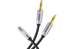 MillSO Kabel audio Splitter zestaw słuchawkowy adapter 3,5 mm gniazdo na wtyczkę jack (zestaw słuchawkowy i mikrofon) do gier PS4, tabletów, notebooków lub PC – szary