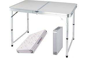 YOUSEAHOME Folding Camping Table 3 Adjustable Heights Portable and Lightweight, Aluminium, White, H120x60x70/62/55cm
