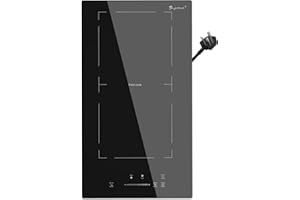 SINGLEHOMIE Induction Hob, Plug in Electric Cooktop 2800W 13Amp, Flex Zone for BBQ Function, Built-in 2 Burner Hobs 30cm, Shiny Black 220~240V