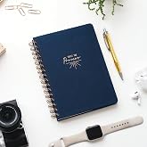 PAPERORA A5 Spiralli Sert Kapak Keten &Ccedil;izgili Tarihsiz Not Defteri Lacivert