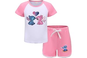 Xpialong Blue Cat Girls Summer Pajamas pjs Casual Short-Sleeved Sportswear T-Shirt Set